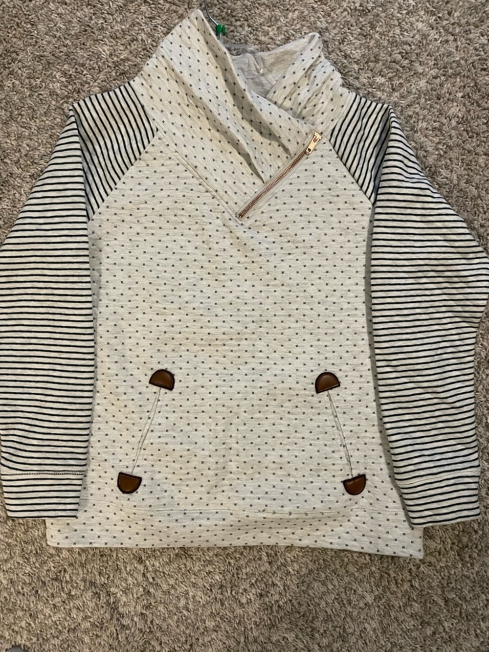Maurices Sweatshirt Pullover with Asymmetrical Zip Collar- Gray and Navy